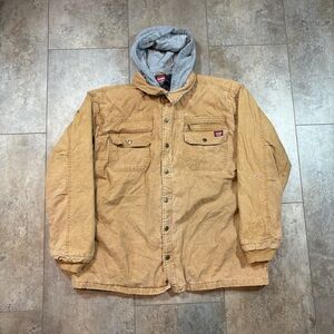 Wrangler Zip/Button Up Distressed Canvas Hooded Khaki Workwear Jacket